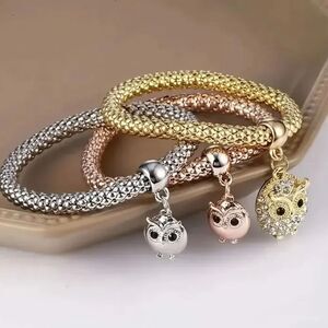 3pcs Trio Color Rhinestone Owl Charm Bracelets